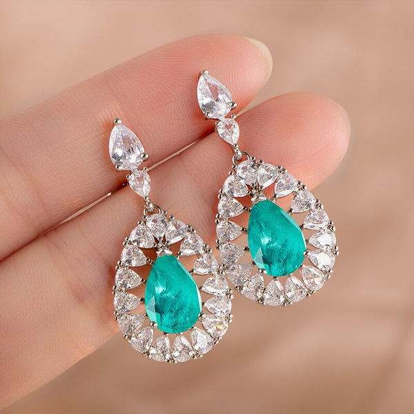 Silver 925 Paraiba Gemstone Drop Earrings for Women