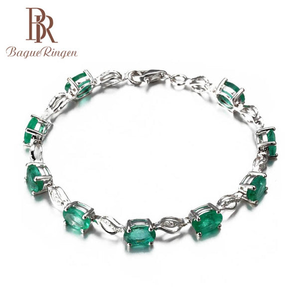 Bague Ringen Created Emerald Gemstone Bracelet in 925 Sterling Silver