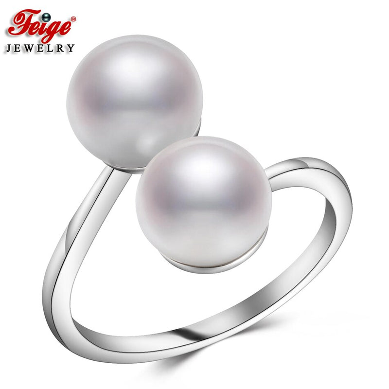 Natural Two Colors 8-9MM Cultured Freshwater Pearl Ring