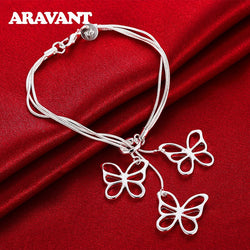 925 Sterling Silver Butterfly Link Chain Bracelet&Bangle For Women Silver Jewelry