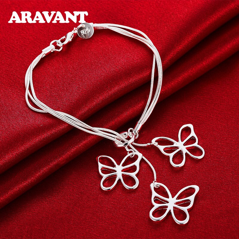 925 Sterling Silver Butterfly Link Chain Bracelet&Bangle For Women Silver Jewelry