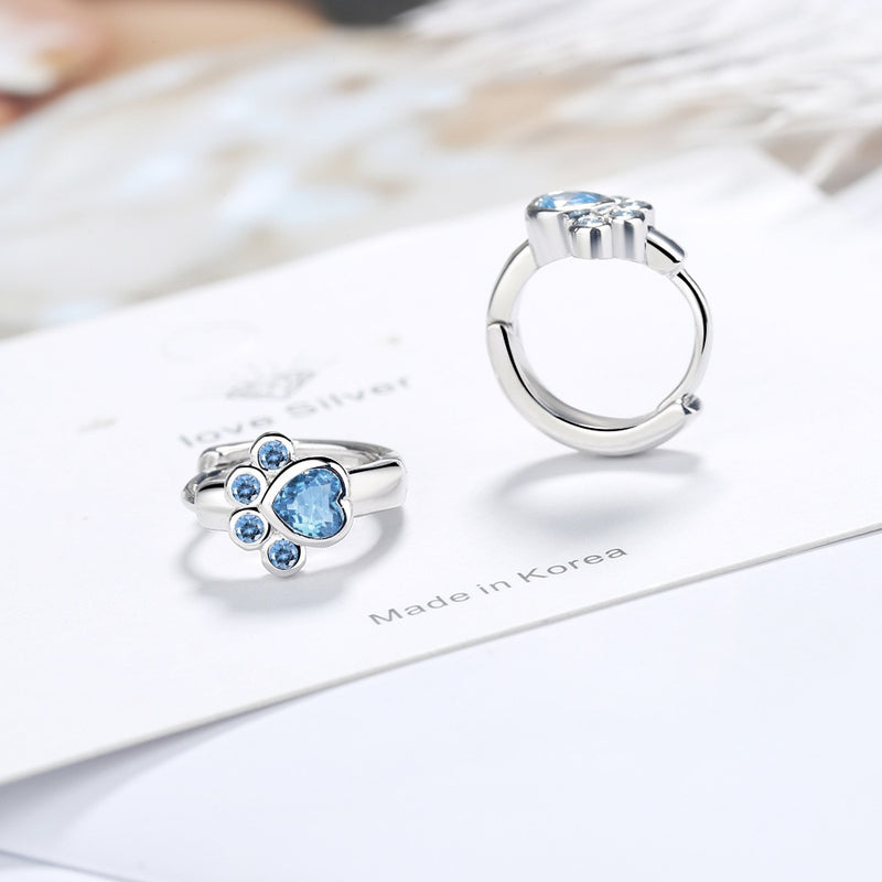 Cat Claw Design Earrings with Blue Zircon 925 Sterling Silver