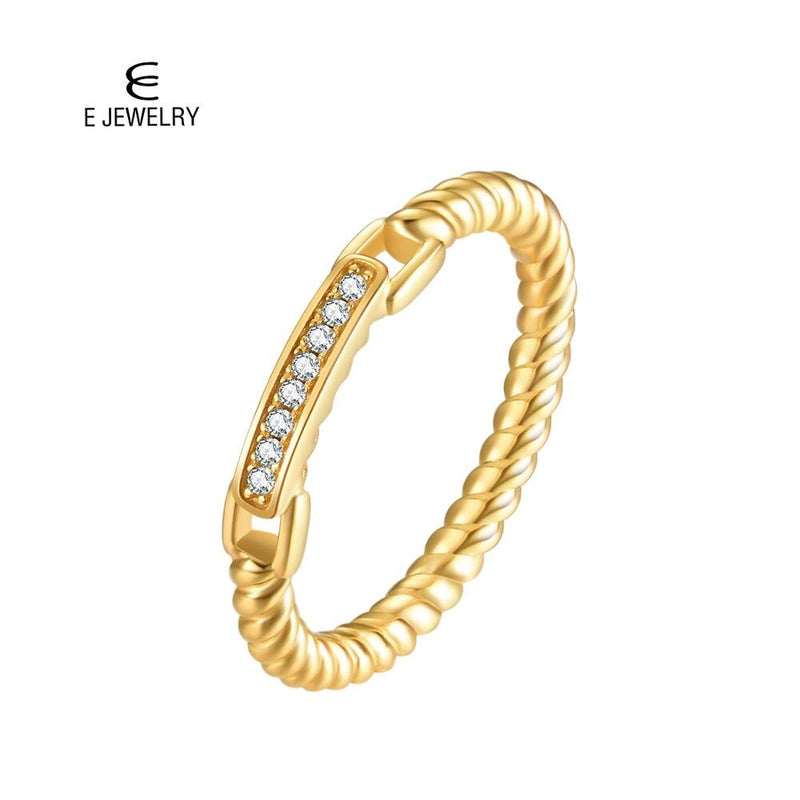 Trendy 925 Sterling Silver 18K Gold Plated Twisted Rope CZ Ring