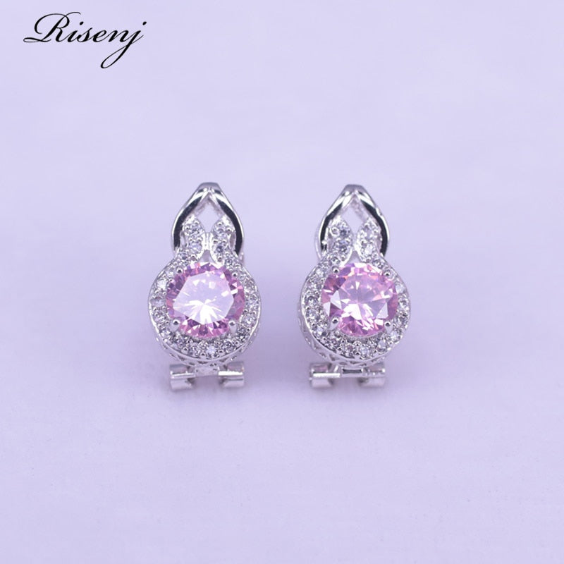 925 Sterling Silver Pink Diamond Jewelry Set for Women