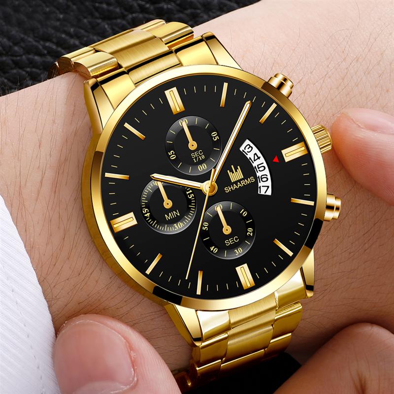 Men luxury business Military Quartz watch golden stainless steel band men watches Date calendar male clock Relogio direct