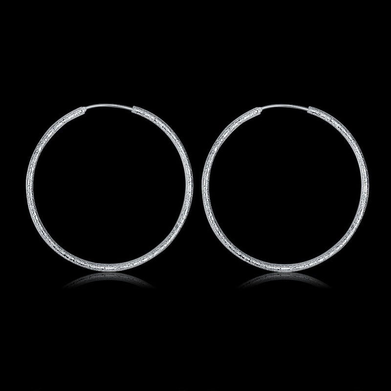 925 Sterling Silver Simple Scrub 3.5cm/5.0cm Hoop Earrings