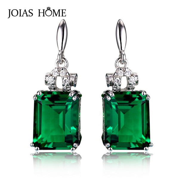 JoiasHome 925 Sterling Silver Vintage Square cut Green Emerald Gemstones Earrings