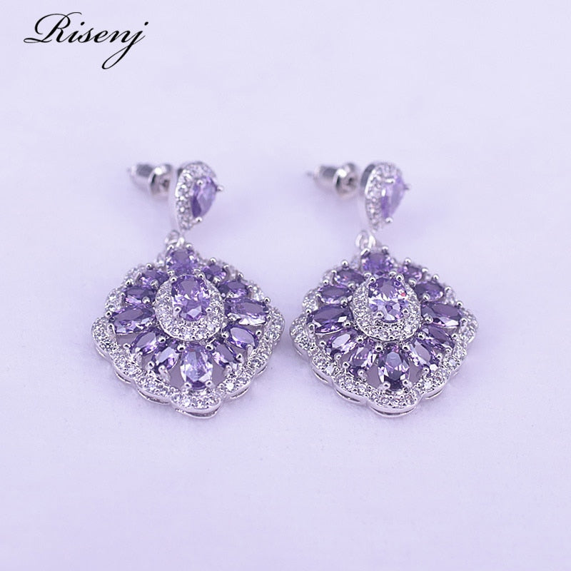 925 Sterling Silver Purple Zircon & Crystal Jewelry Set for Women