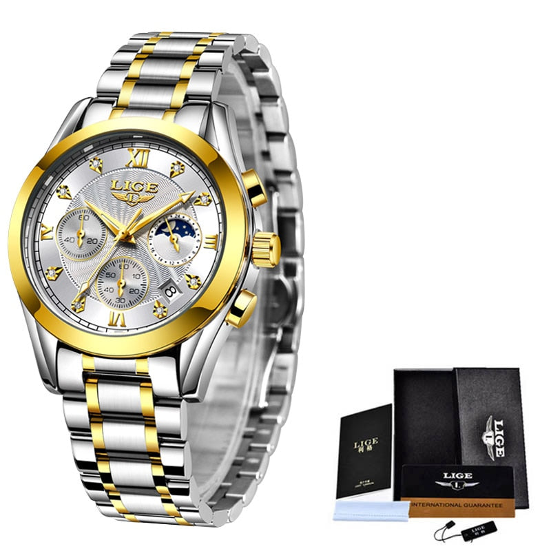 Stainless Steel Quartz Wrist Watch with Calendar for Women