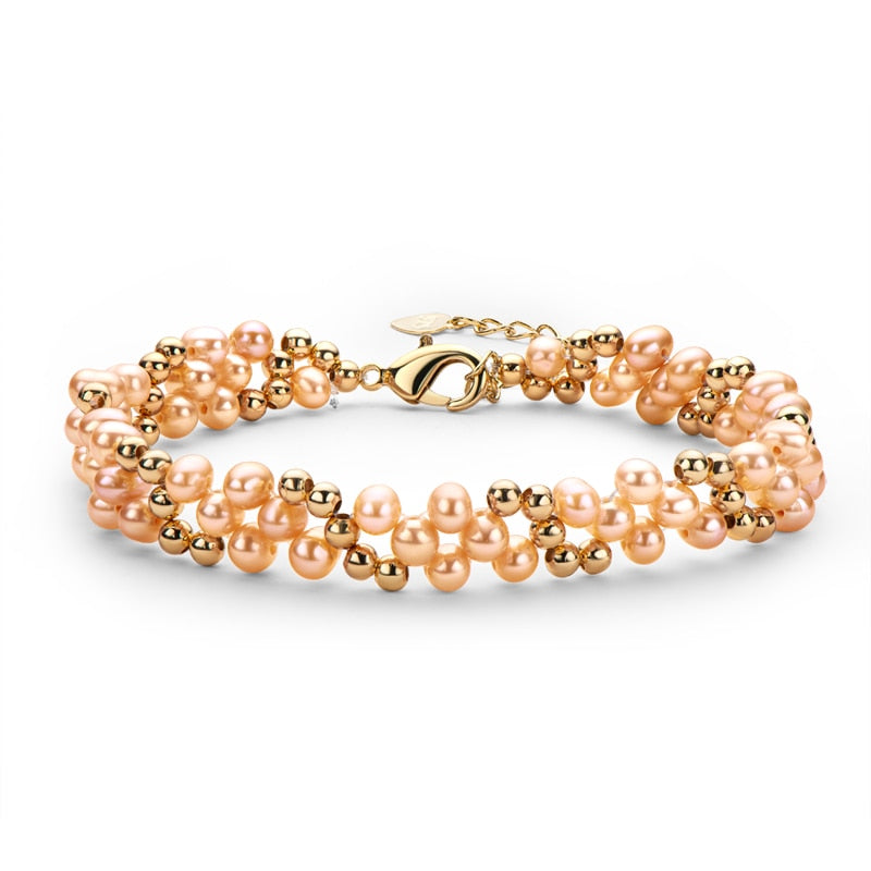 14K Gold Filled Natural Freshwater Pearl Twisted Bracelet for Women