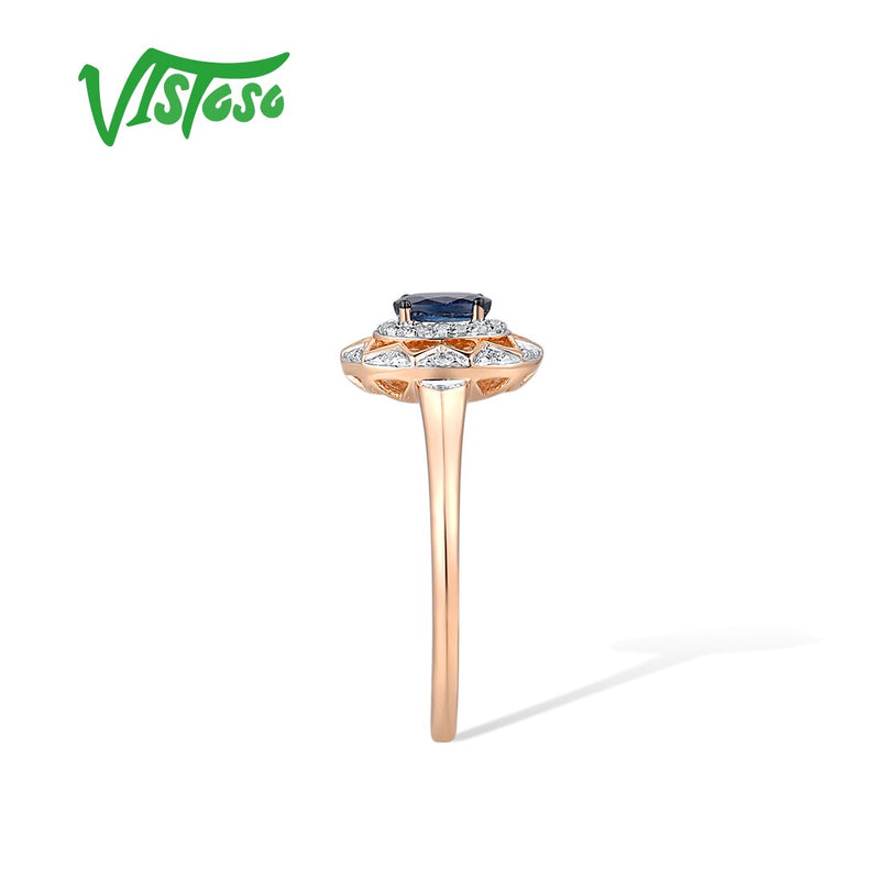 14K Rose Gold Oval Blue Sapphire Diamond Ring for Women