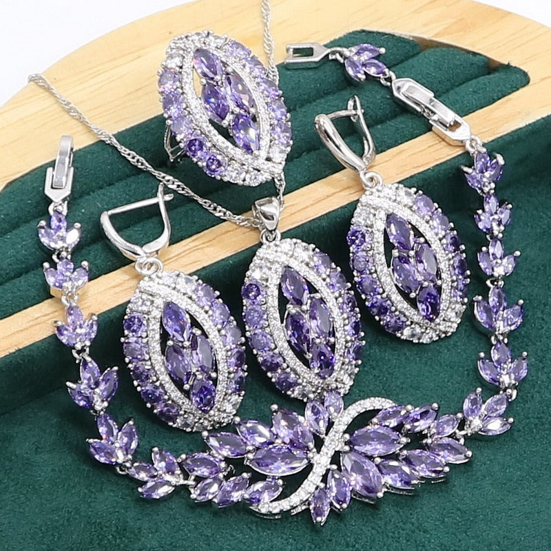 Sterling Silver Purple Amethyst Jewelry Set for Women