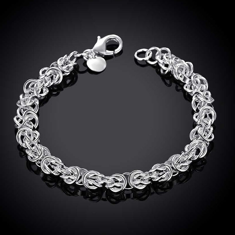 925 Silver 7mm Link Chain Necklace Bracelet Set for Women and Men