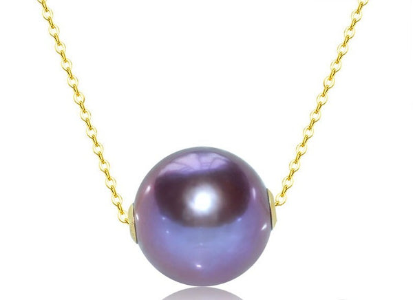 18K Gold Purple Edison Pearl Pendant Necklace for Women