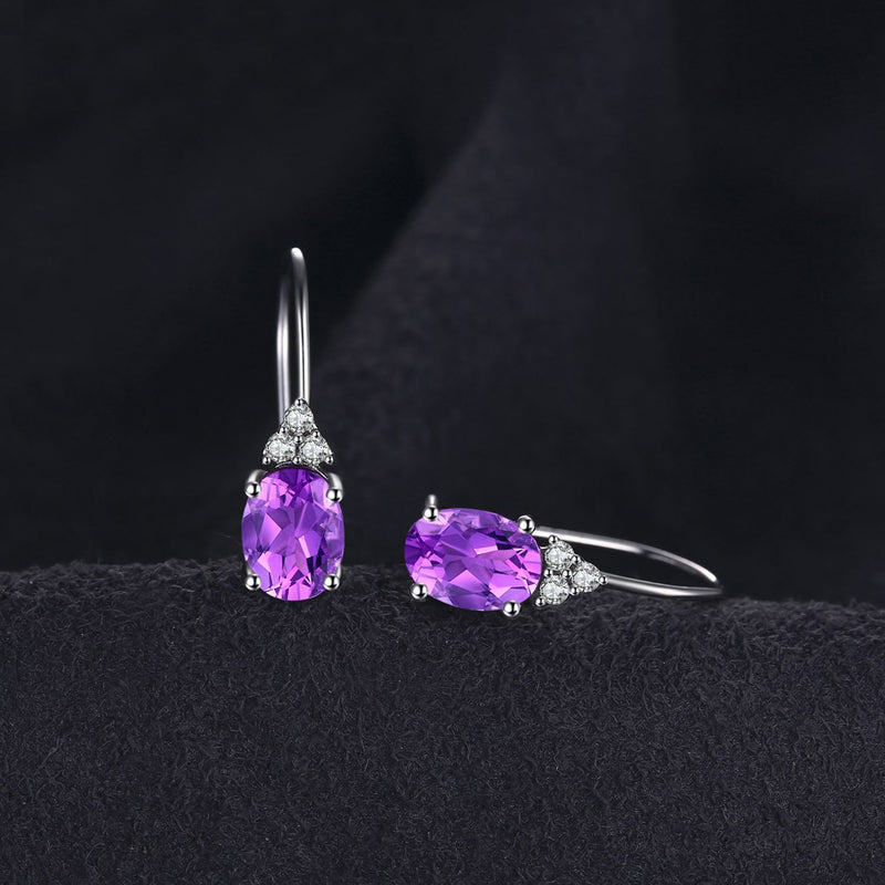 925 Sterling Silver Oval Purple Created Alexandrite Sapphires Clip-On Drop Earrings for Women