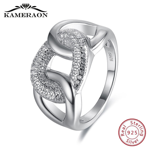 Sterling Silver Thread Zircon Wide Ring for Women