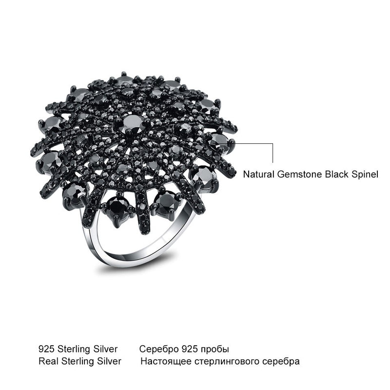 UMCHO Gemstone Natural Black Spinel Ring Female Solid 925 Sterling Silver Rings For Women Round Wedding Engagement Jewelry Gift