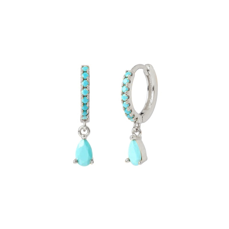 Trendy 925 Sterling Silver Water Drop Rainbow Crystal Hoop Earrings