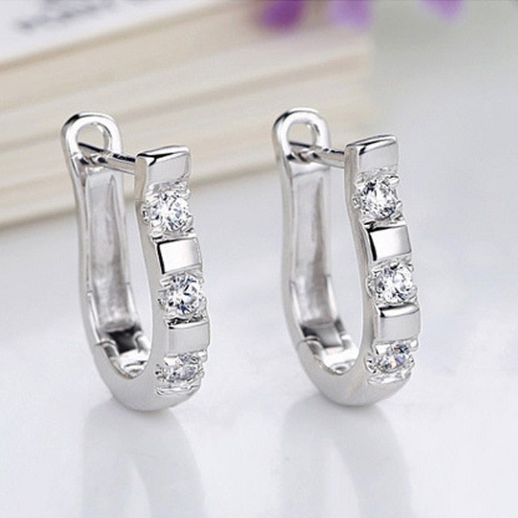 LByzHan Genuine 925 Sterling Silver Pendientes Earrings Harp Zircon Studs HorseShoe Earrings For Women Wedding Gift