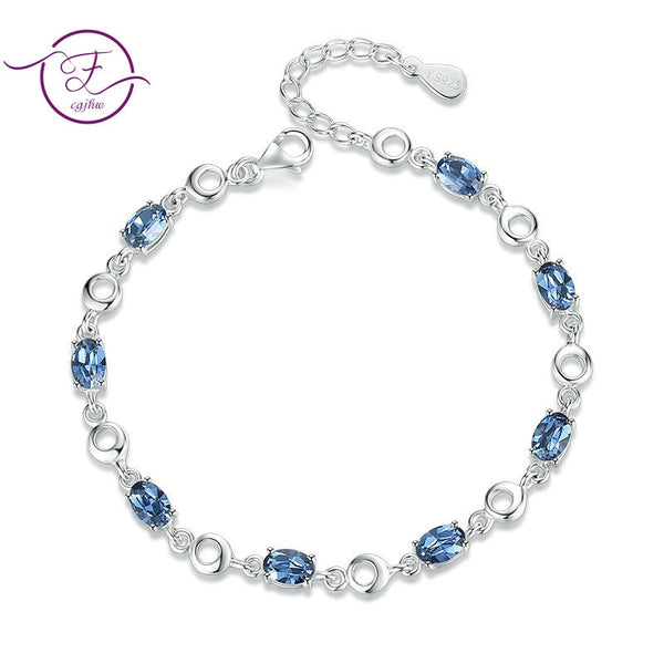 Elegant Light Blue Topaz/Deep Blue Sapphire Color Gemstones Bracelet in 925 Sterling Silver