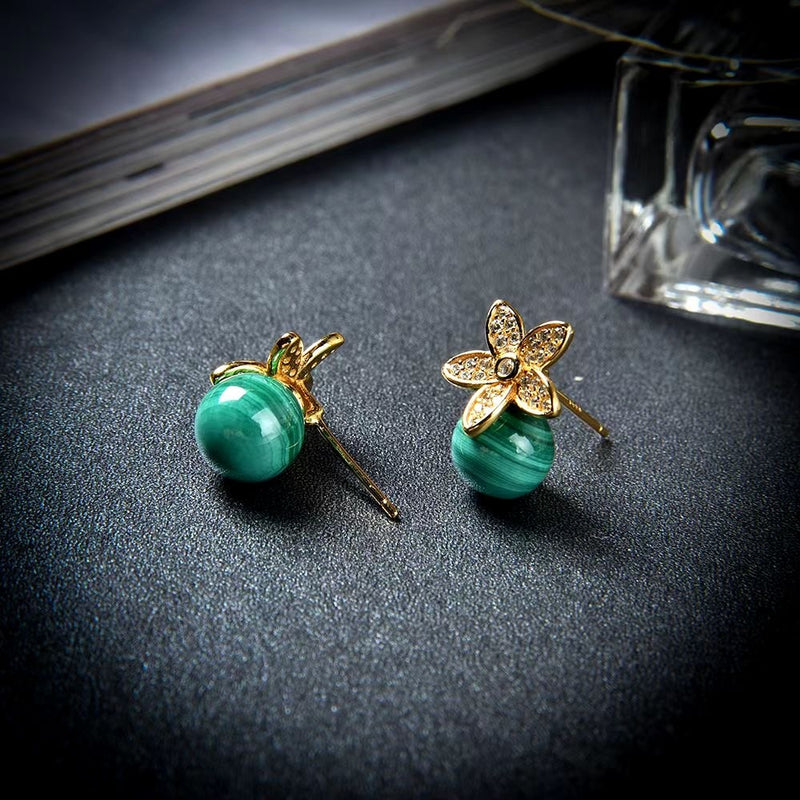 CSJ Natural Green Malachite Earrings 925 Sterling Silver High Quality Gemstone Jewelry for Women Lady Wedding Party Gift