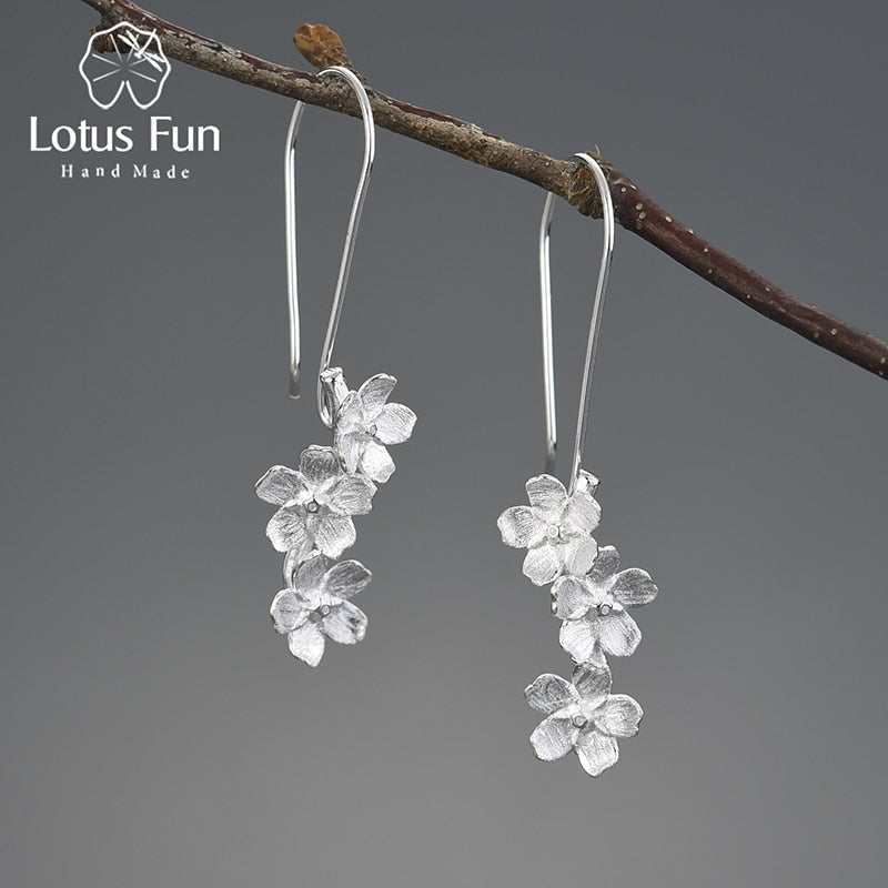 925 Sterling Silver Forget-me-not Flower Dangle Earrings for Women