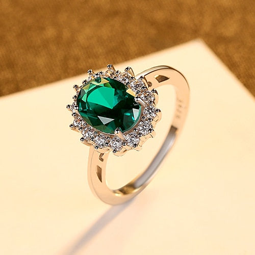 PAG&MAG 925 Sterling Silver Rings Princess Diana Simulated Emerald Ring for Women Engagement Ring Silver 925 Gemstones Jewelry