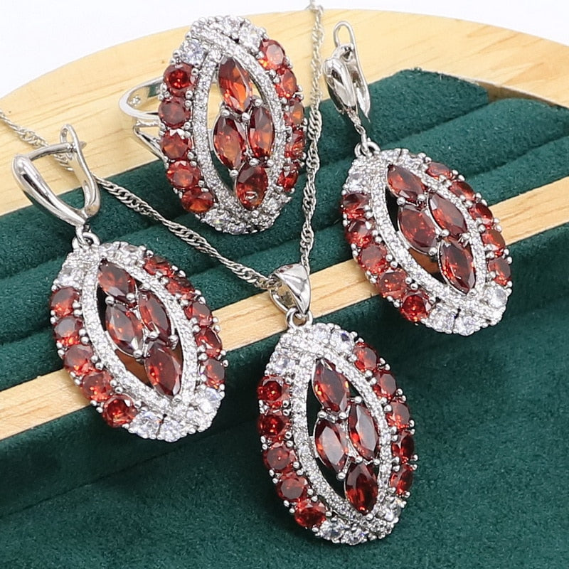 925 Silver Red Garnet Jewelry Set for Women