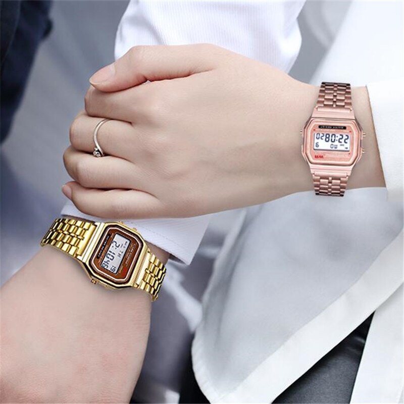 Simple Retro All Metal Electronic Watch Stylish Hot Style Neutral Steel Band Led Watch for Men and Women Watch