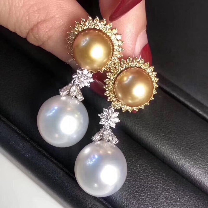 925 Sterling Silver White 8-10mm Fresh Water Pearl Dangle Earrings