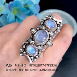 925 Sterling Silver Nepalese Handmade Natural Moonstone Fashion Ring