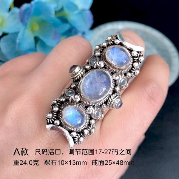 Sterling Silver Natural Moonstone Fashion Ring