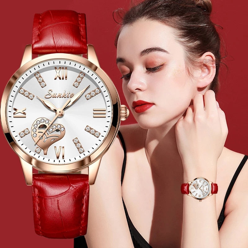 2021 LIGE Brand SUNKTA Women Watches Fashion leather Ladies Quartz Watch TOP Brand Luxury Dial Simple Rose Gold Women Watches