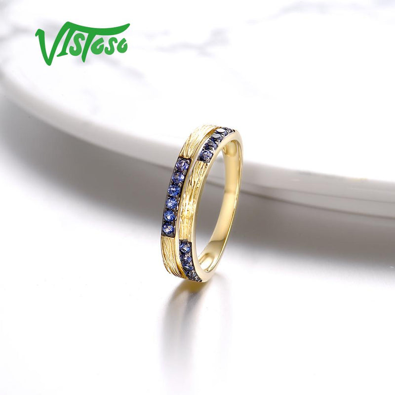 VISTOSO Genuine 9K 375 Yellow Gold Ring with Created Sapphire