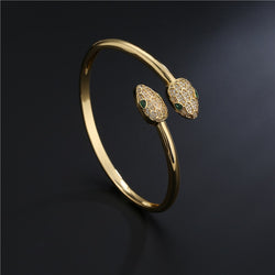 2021 Fashion Gold Color Copper Cubic Zircon Opening Cuff Adjustable Snake Bangle Jewelry For Women Girls Best Birthday Gift