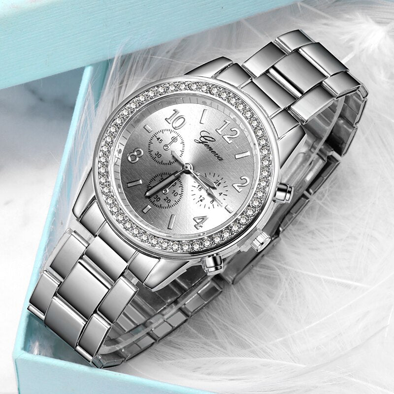 reloj mujer Silver Womens Watch Fashion Rhinestone Women Quartz Wrist Watch Luxury Ladies watch Women Watch relogio feminino
