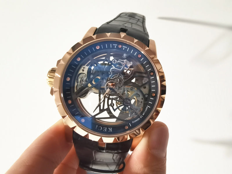 Fashion Luxury Mens Automatic Mechanical Watch Double-sided Hollow Design Tourbillon Automatic Self-Wind No Fade Leather Strap