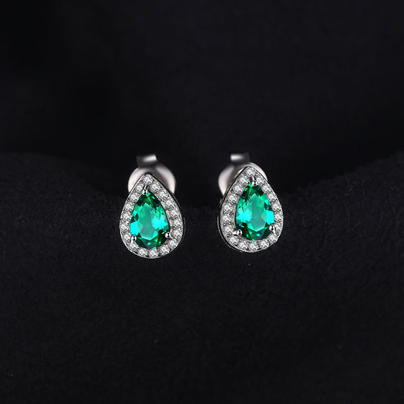 925 Sterling Silver Pear Green Simulated Nano Emerald Stud Earrings for Women