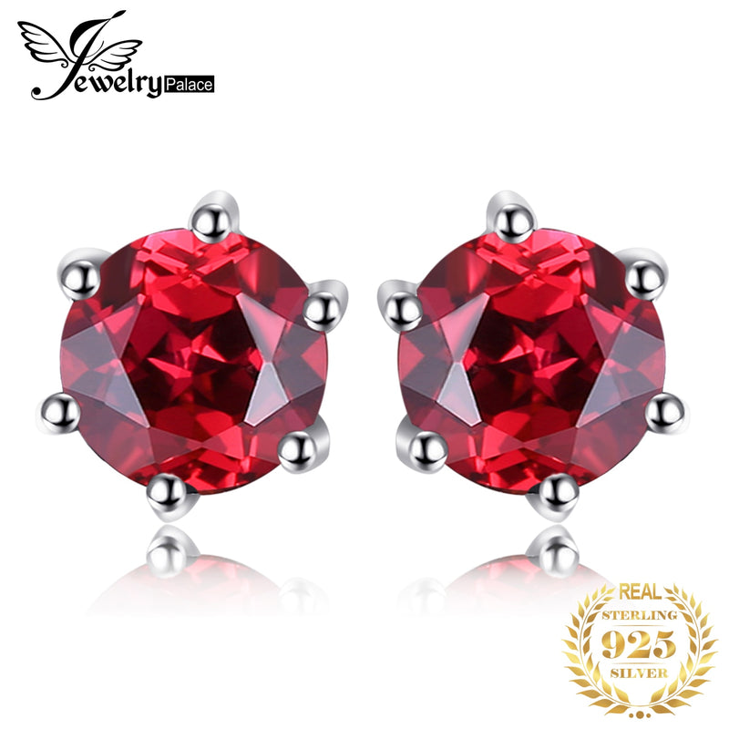 Sterling Silver 1.3ct Red Garnet Stud Earrings for Women