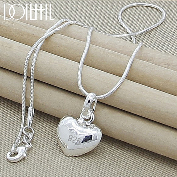 DOTEFFIL 925 Sterling Silver Solid Heart Pendant Necklace with 18/20/22/24 Inch Snake Chain