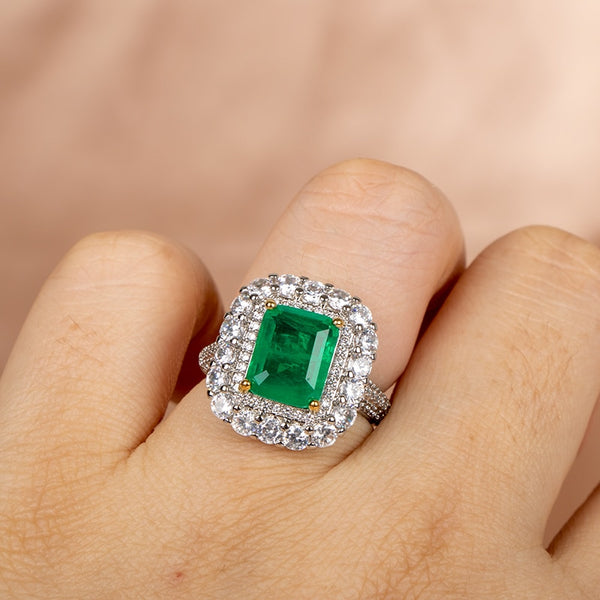 Silver 925 Rectangle Emerald Ring for Women