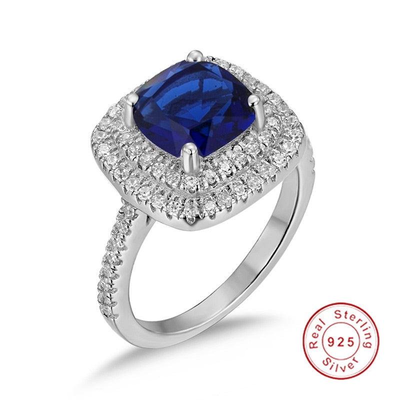 925 Sterling Silver Blue Sapphire Ring for Women