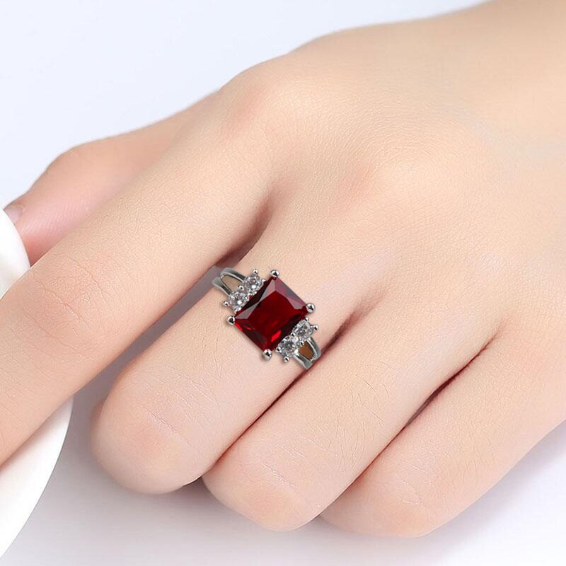 Bague Ringen 925 Sterling Silver Classic Square Ruby Gemstones Ring