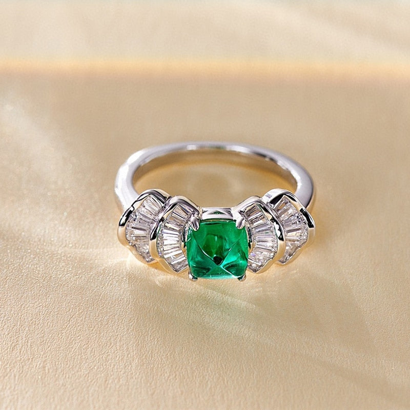 Silver 1.40CT Emerald Ring for Women