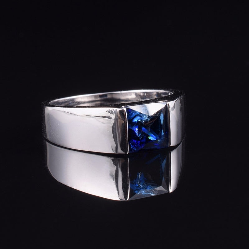 Sterling Silver Blue Sapphire Solitaire Ring for Men