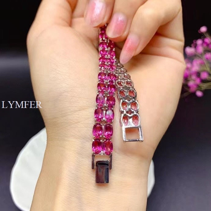 925 Sterling Silver Red Topaz Bracelet for Women