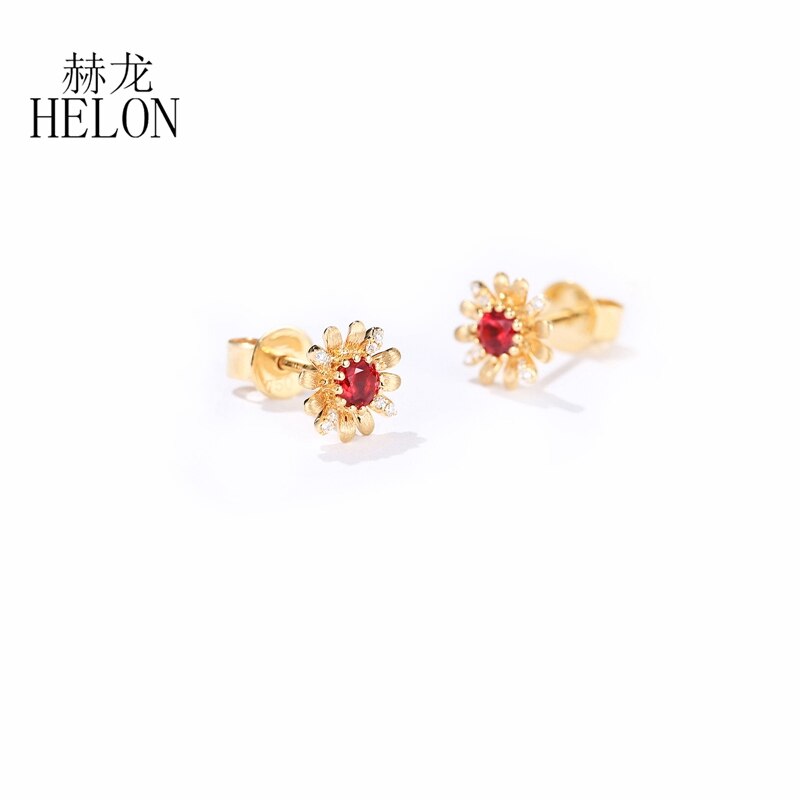 14K Yellow Gold Diamond & Ruby Earrings for Her