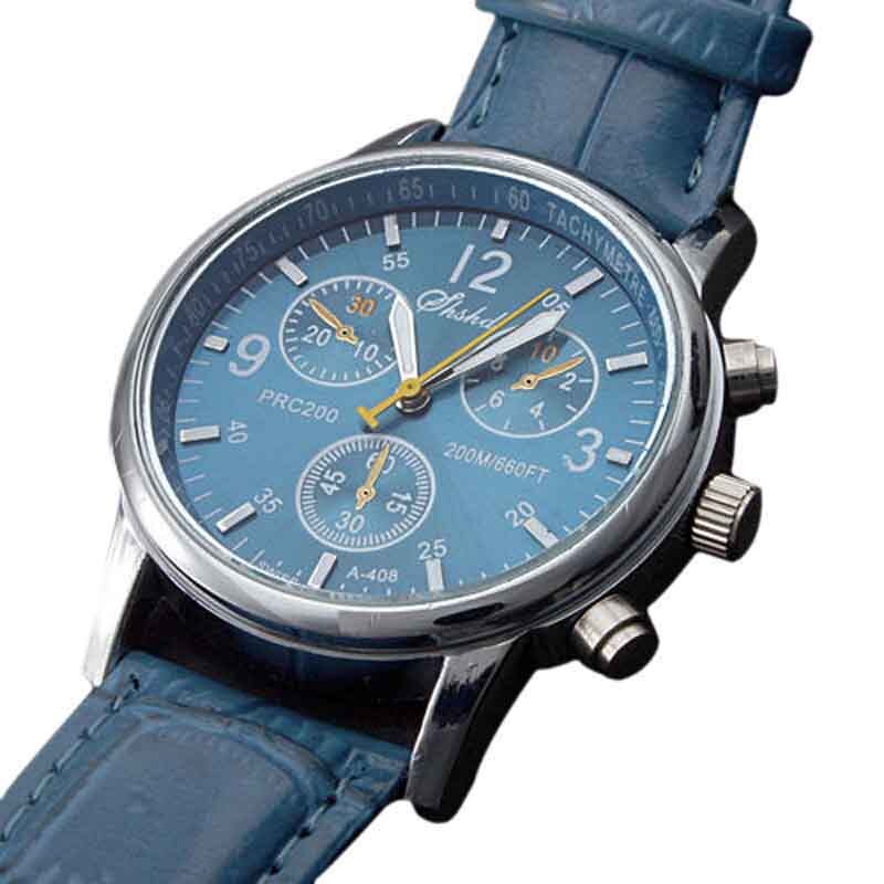 Retro Design 3 eyes Mens Watch Leather Analog Quartz Geneva Luxury Ladies Dress Wrist Watch Clock Analog Watch Watches Blue
