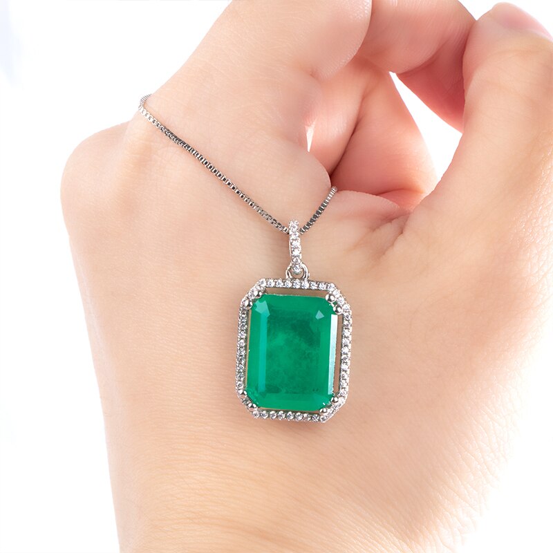 Sterling Silver Emerald Pendant Necklace for Women