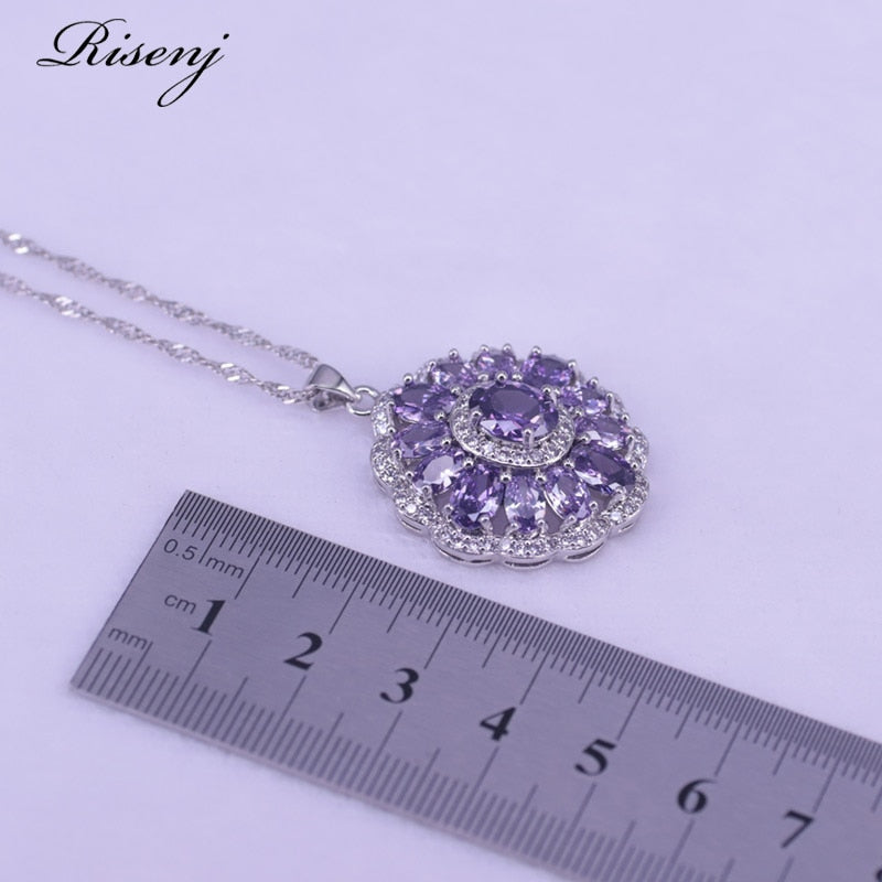 925 Sterling Silver Purple Zircon & Crystal Jewelry Set for Women